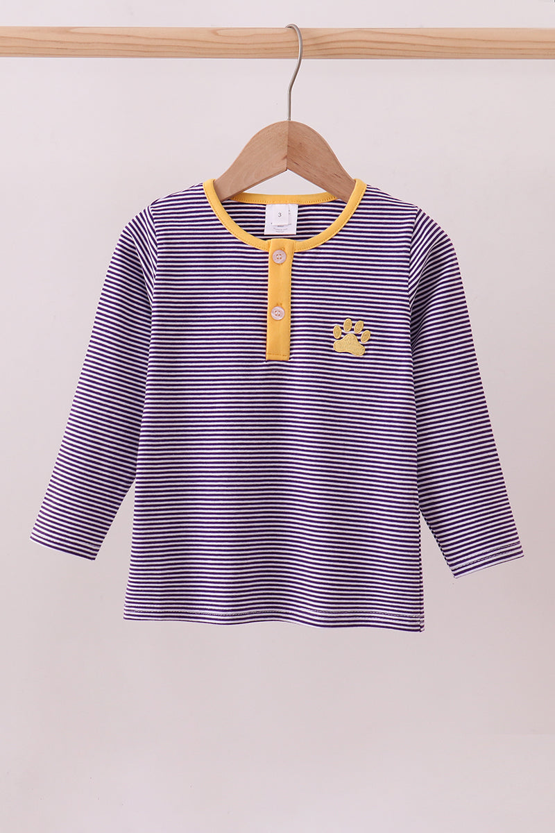 Premium Purple Lsu Stripe Embroidery Top
