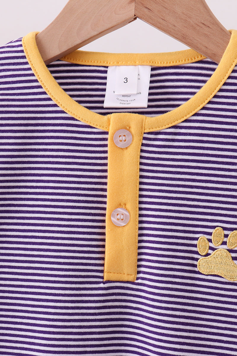 Premium Purple Lsu Stripe Embroidery Top