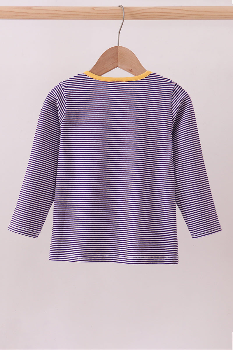 Premium Purple Lsu Stripe Embroidery Top