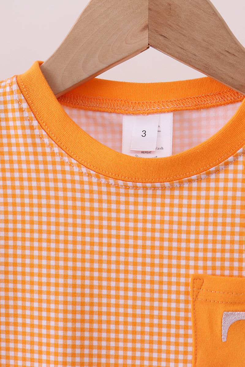 Premium Orange Tennessee Embroidery Gingham Top