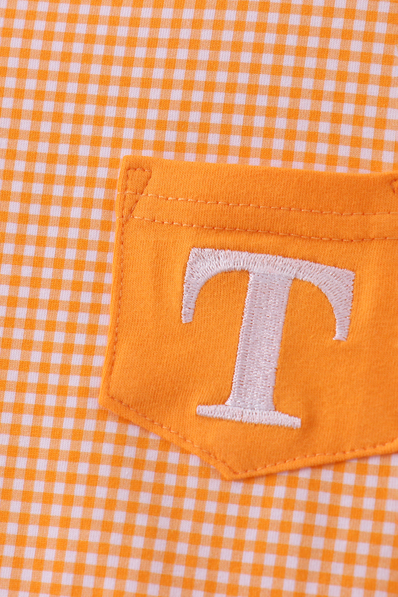 Premium Orange Tennessee Embroidery Gingham Top