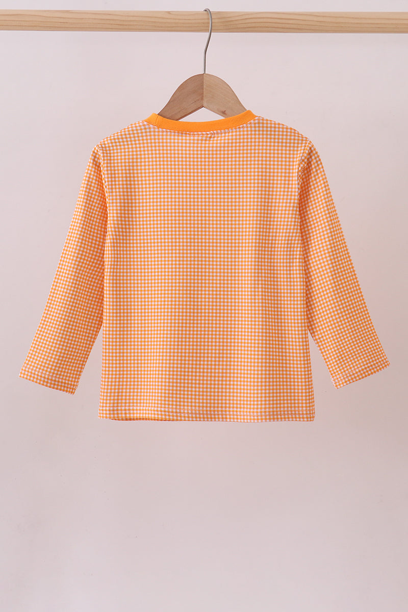 Premium Orange Tennessee Embroidery Gingham Top