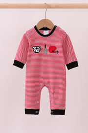 Premium Red Georgia Stripe Bulldog Romper