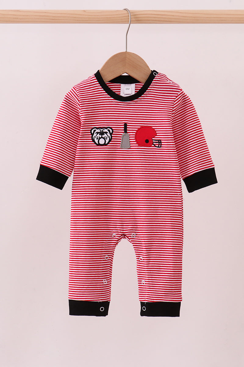 Premium Red Georgia Stripe Bulldog Romper
