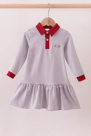 Premium Gray Alabama Stripe Elephant Embroidery Dress