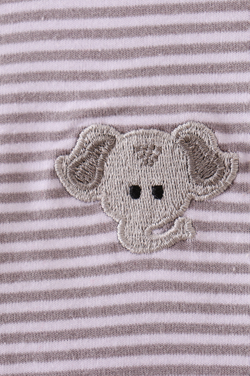 Premium Gray Alabama Stripe Elephant Embroidery Dress