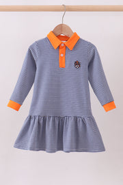 Premium Blue Auburn Stripe Tiger Embroidery Dress