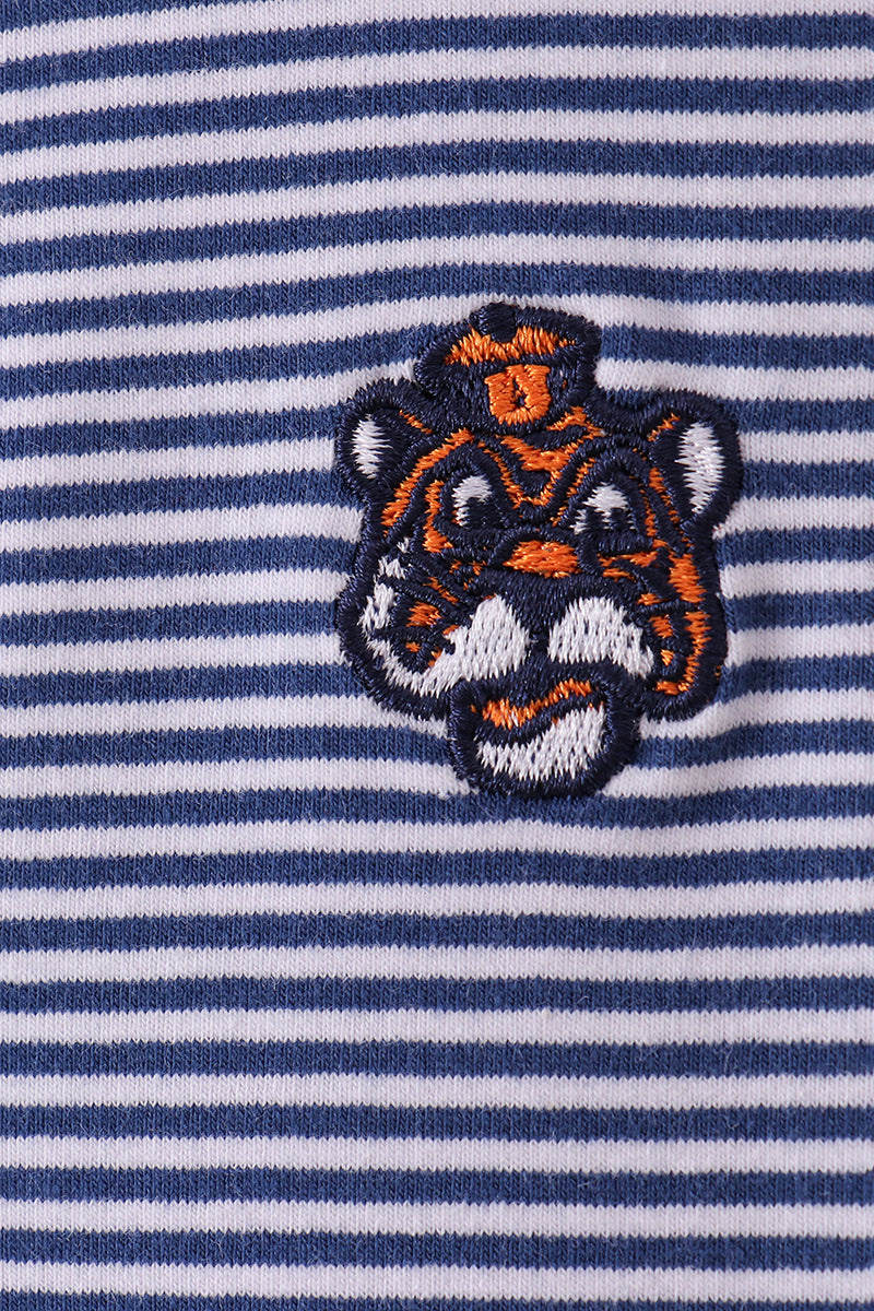 Premium Blue Auburn Stripe Tiger Embroidery Dress