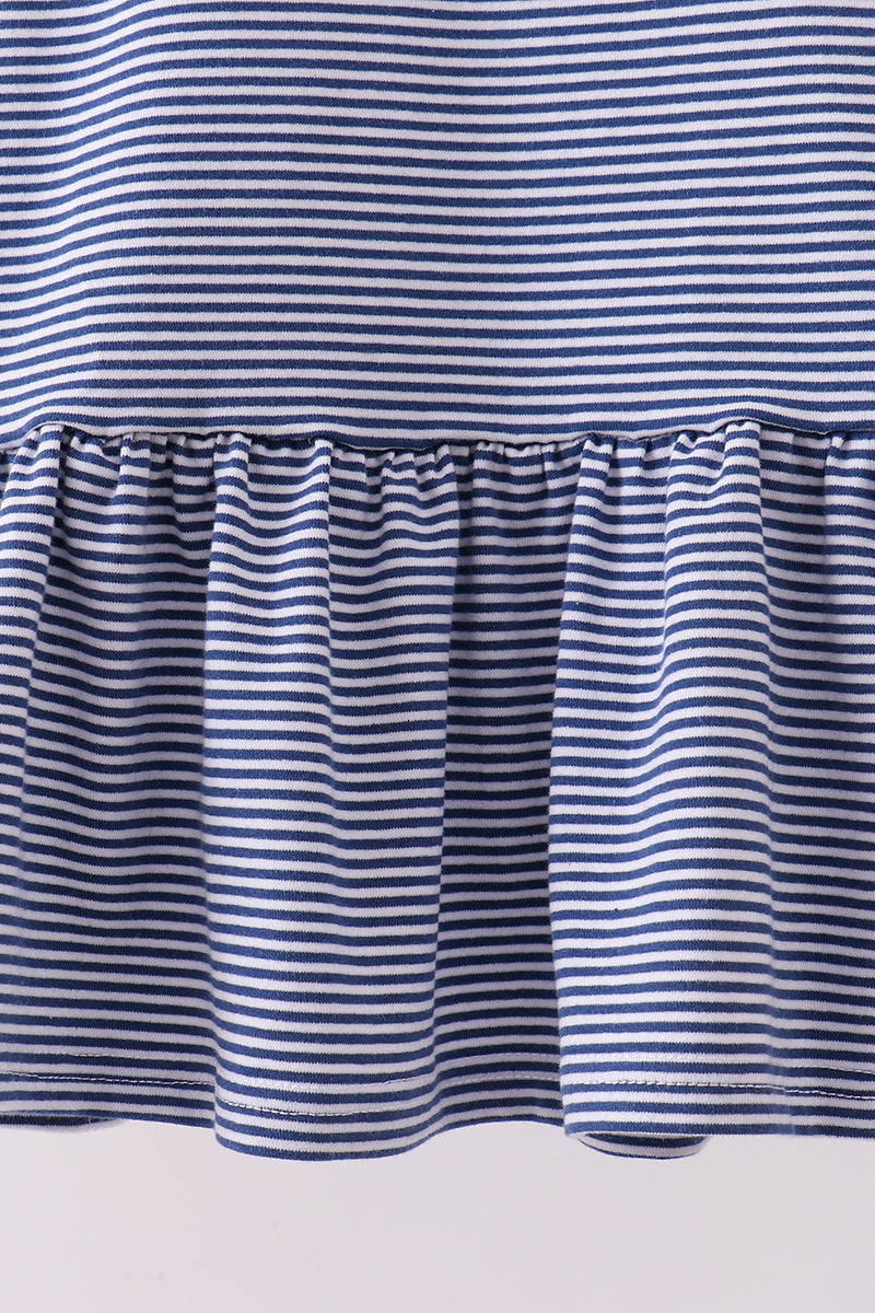 Premium Blue Auburn Stripe Tiger Embroidery Dress