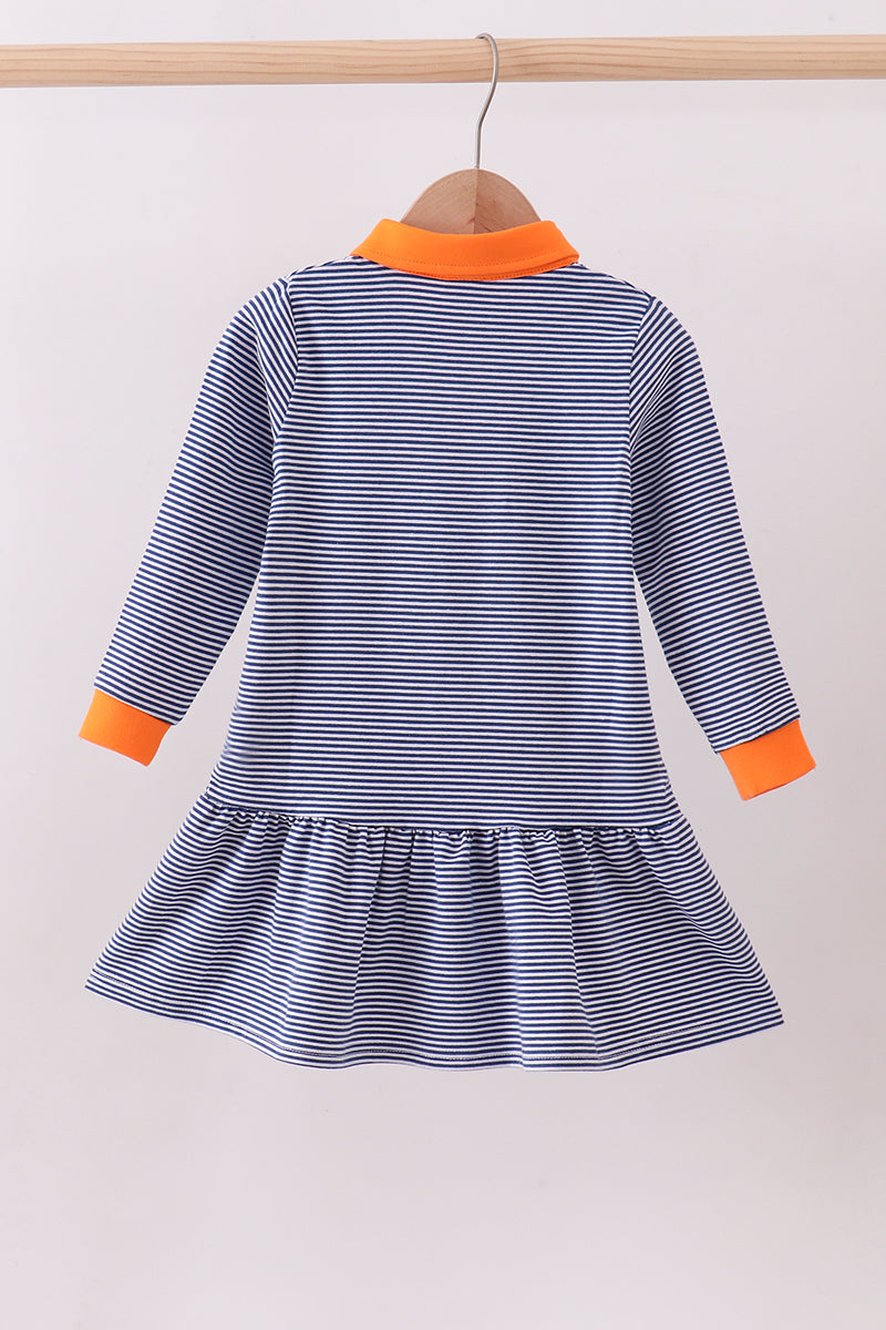 Premium Blue Auburn Stripe Tiger Embroidery Dress