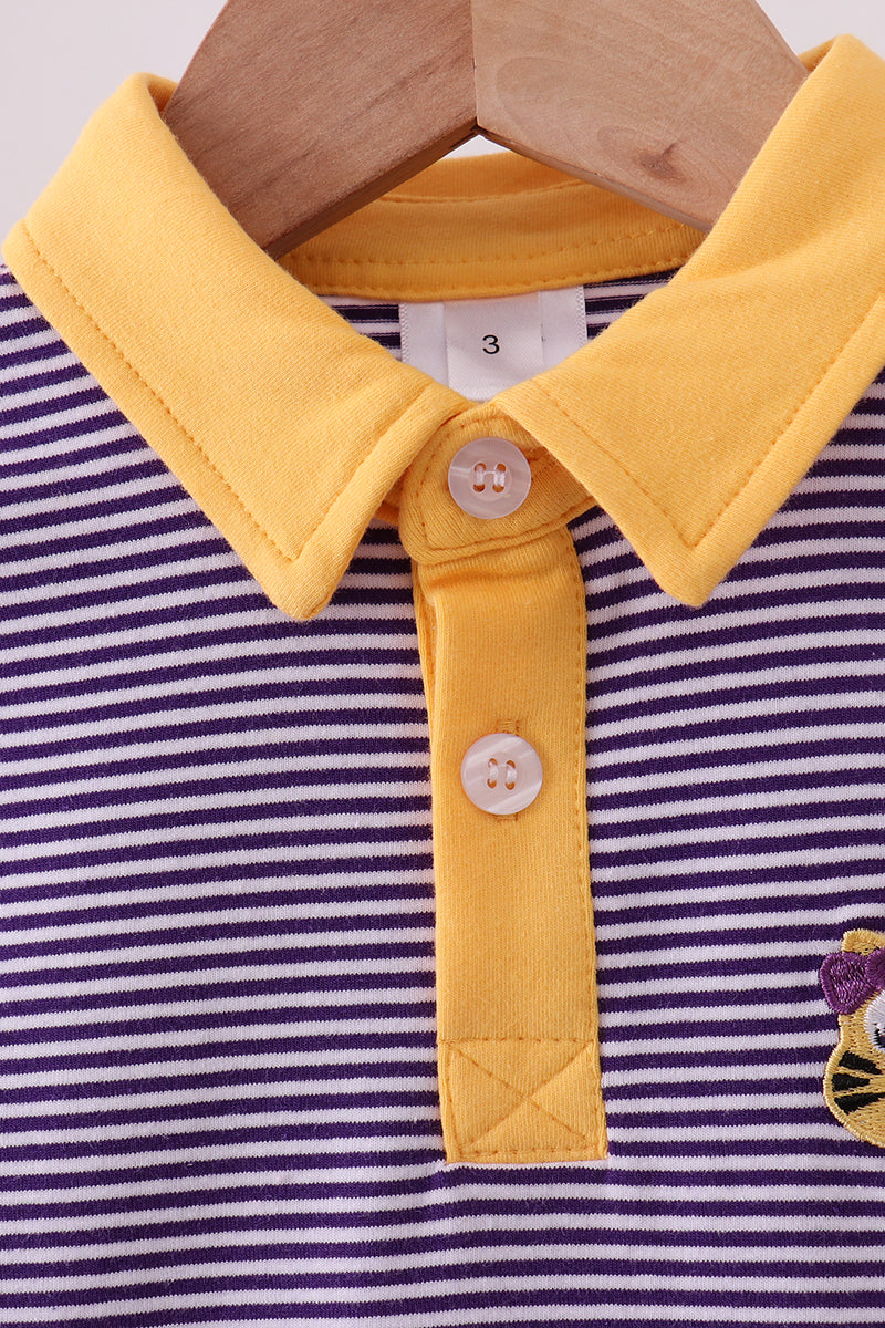 Premium Purple Lsu Stripe Tiger Embroidery Dress