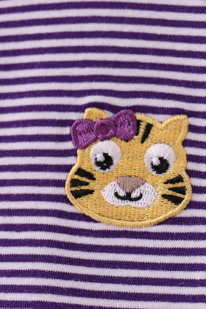 Premium Purple Lsu Stripe Tiger Embroidery Dress