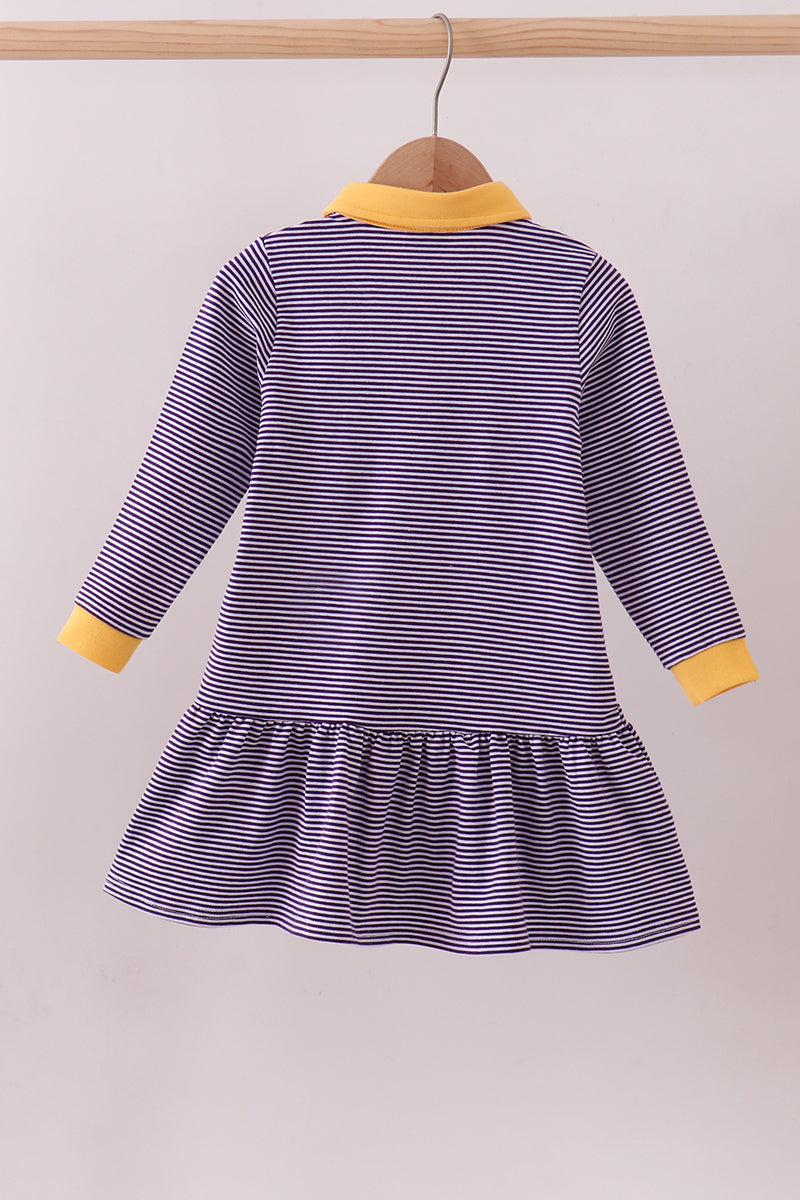 Premium Purple Lsu Stripe Tiger Embroidery Dress