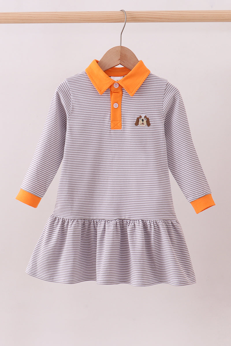 Premium Orange Tennessee Stripe Puppy Embroidery Dress