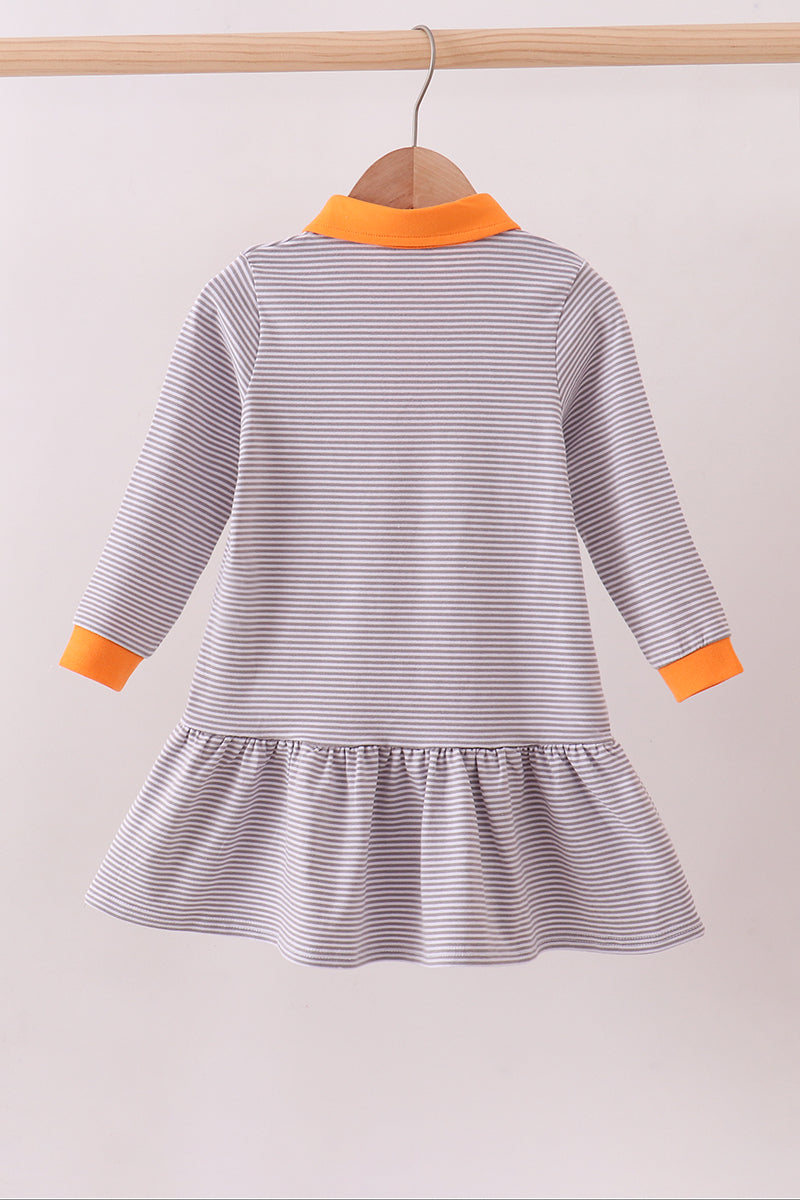 Premium Orange Tennessee Stripe Puppy Embroidery Dress