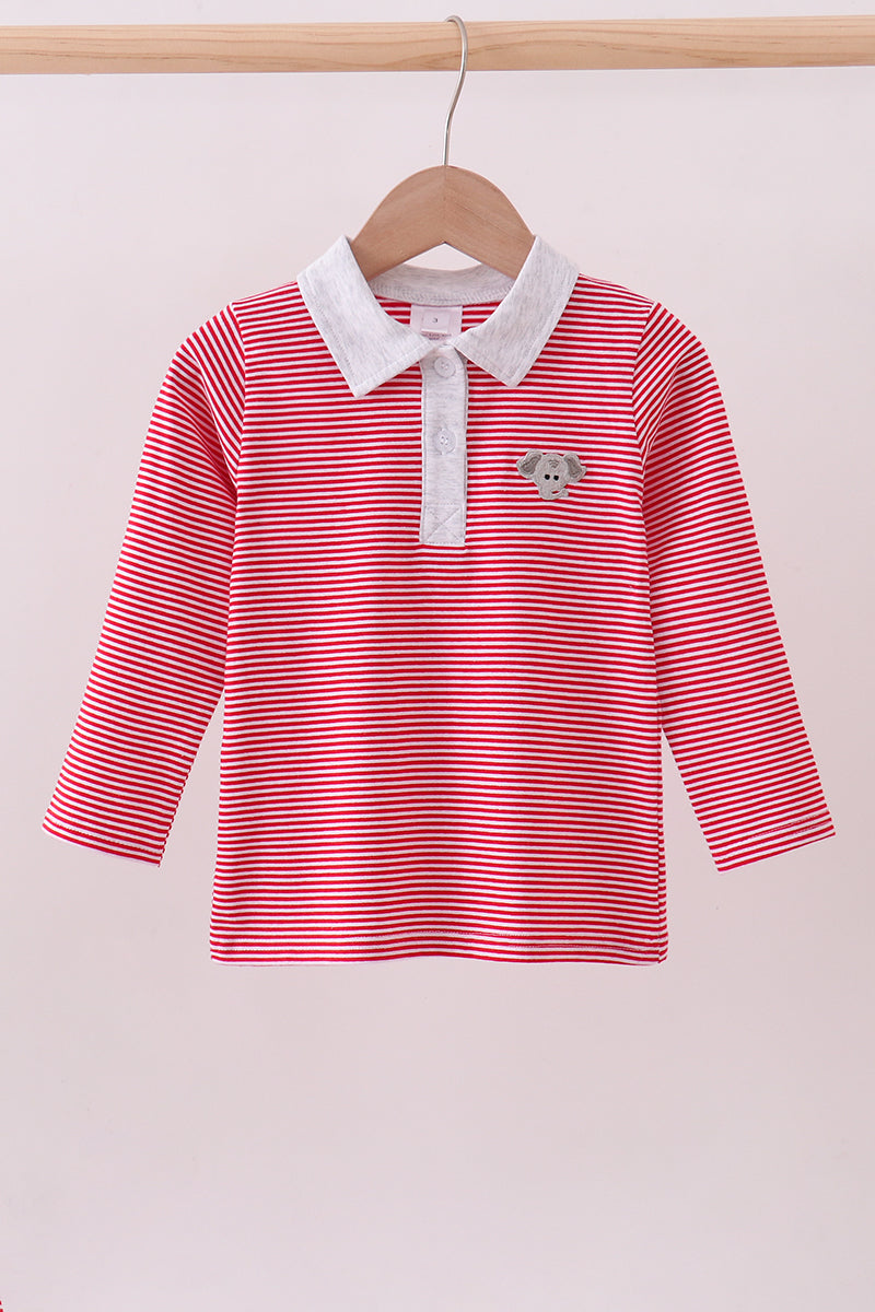 Premium Red Tennessee Stripe Elephant Embroidery Button Down Shirt