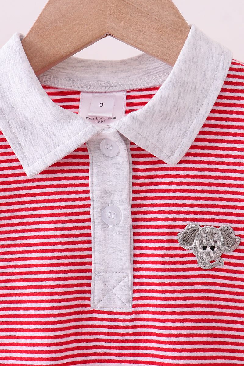 Premium Red Tennessee Stripe Elephant Embroidery Button Down Shirt