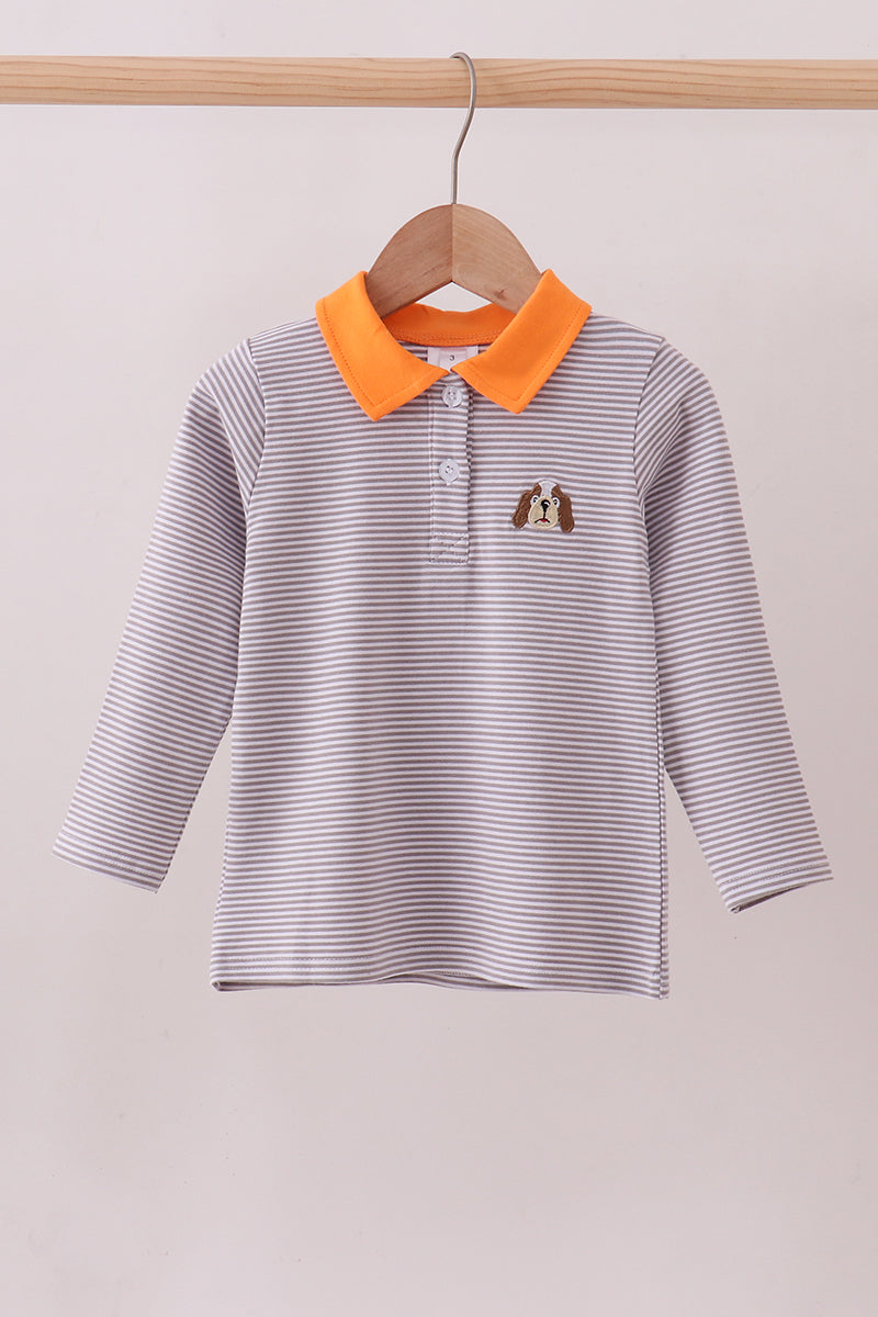 Premium Orange Tennessee Stripe Puppy Embroidery Button Down Shirt