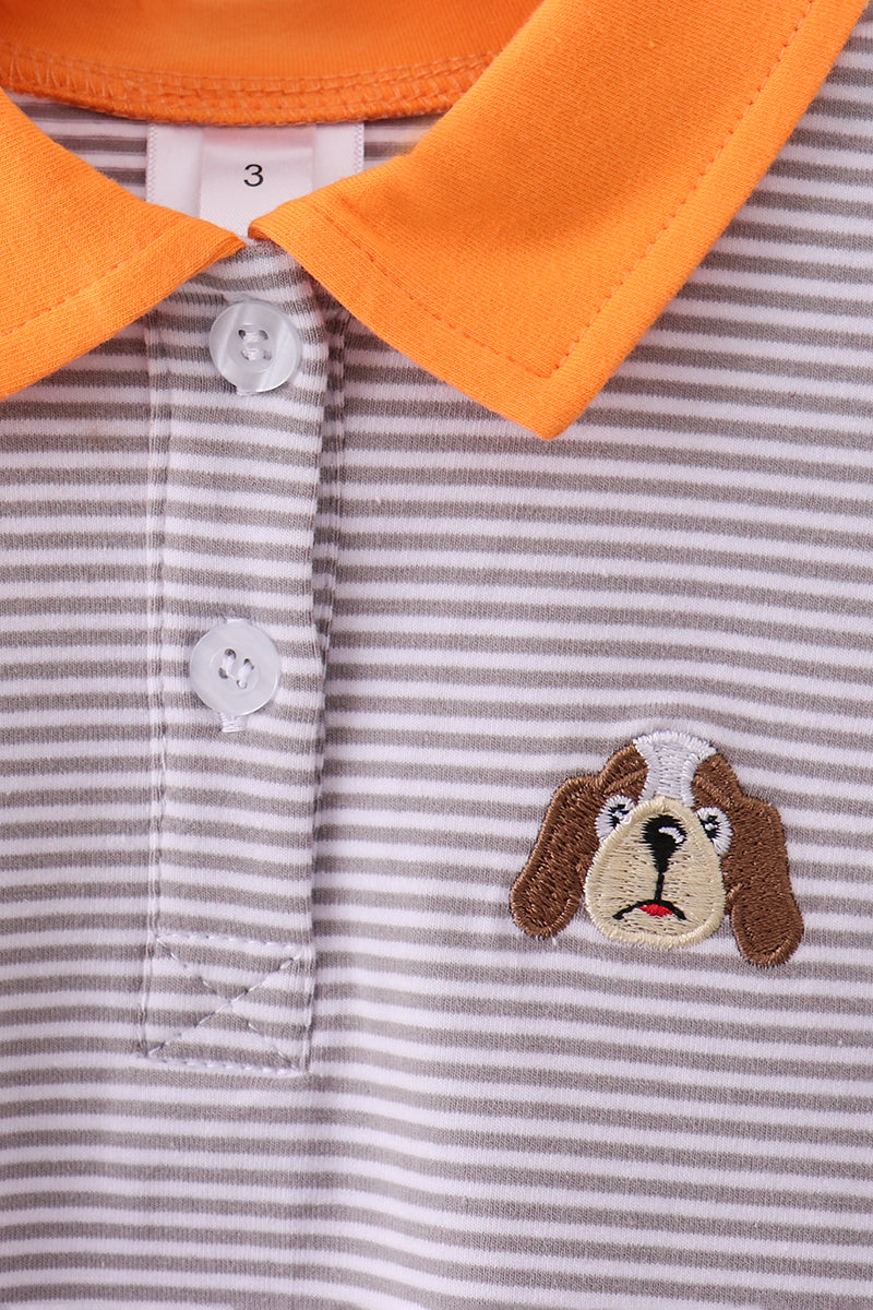 Premium Orange Tennessee Stripe Puppy Embroidery Button Down Shirt