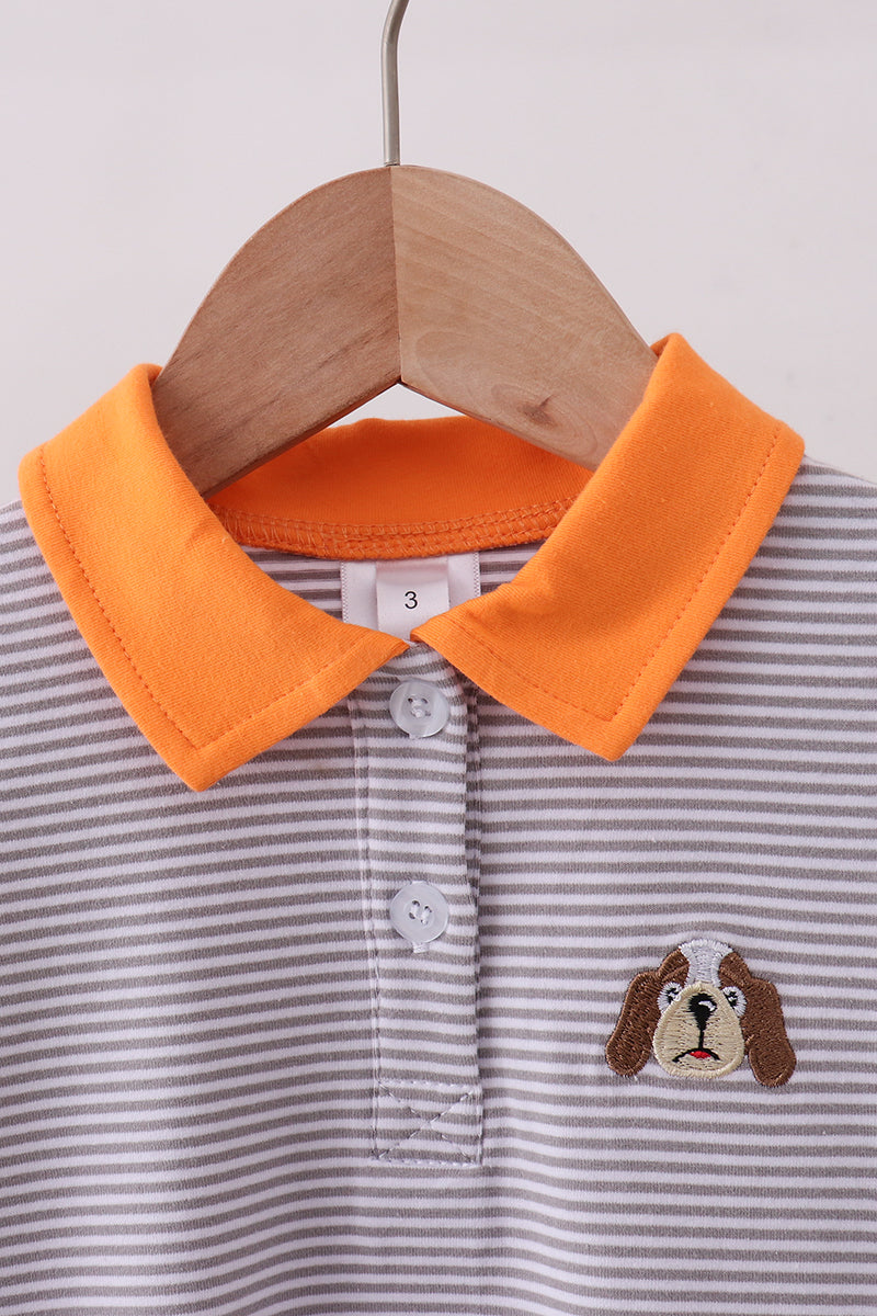 Premium Orange Tennessee Stripe Puppy Embroidery Button Down Shirt