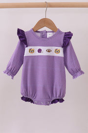 Premium Purple Lsu Tiger Embroidery Gingham Ruffle Bubble