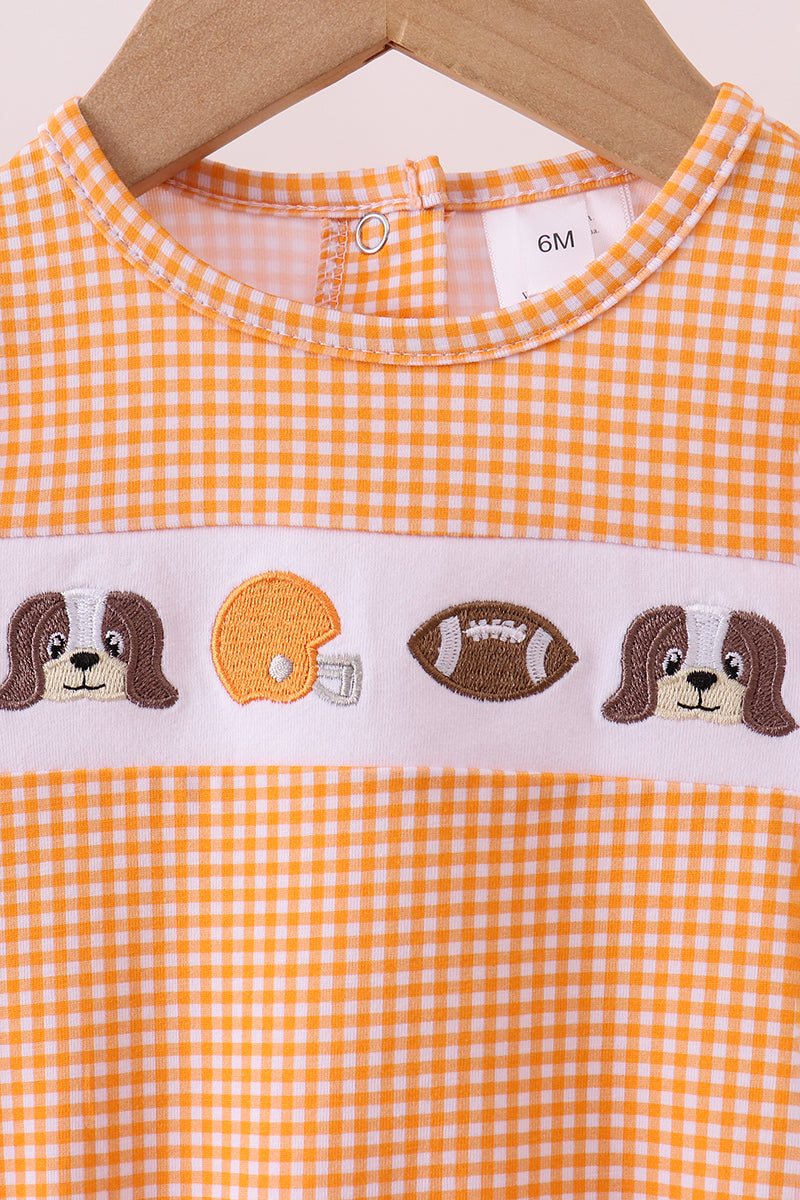 Premium Orange Tennessee Puppy Football Embroidery Gingham Ruffle Bubble