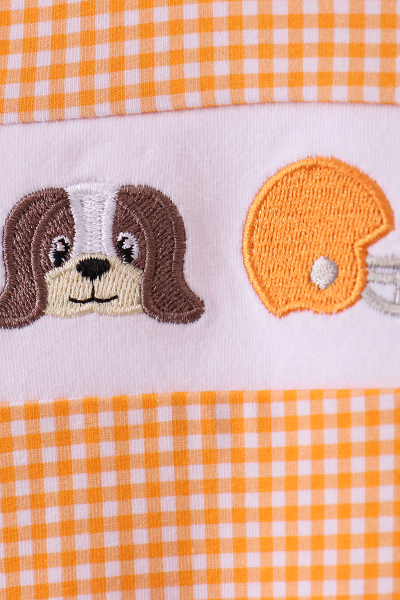 Premium Orange Tennessee Puppy Football Embroidery Gingham Ruffle Bubble