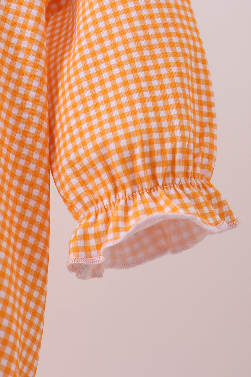 Premium Orange Tennessee Puppy Football Embroidery Gingham Ruffle Bubble