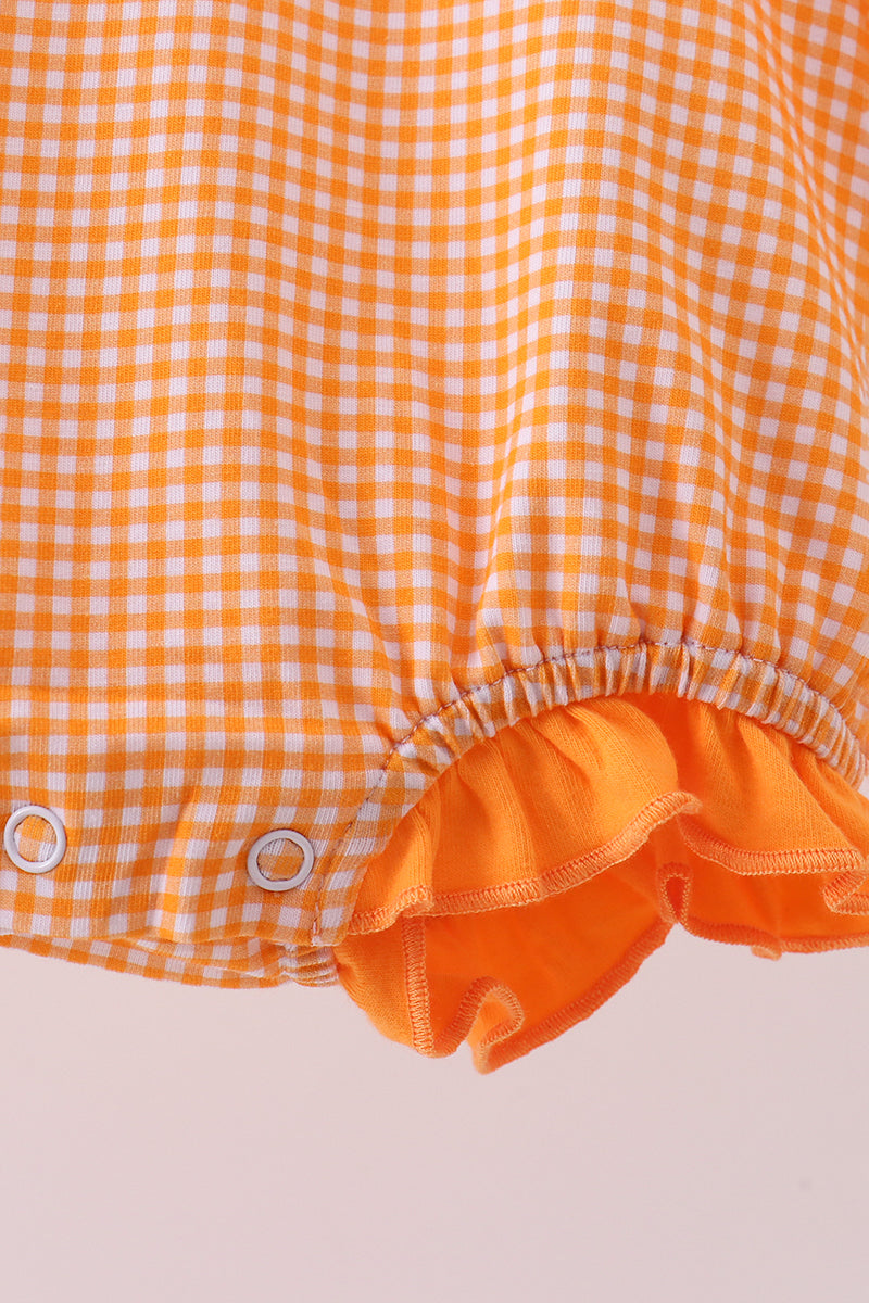 Premium Orange Tennessee Puppy Football Embroidery Gingham Ruffle Bubble