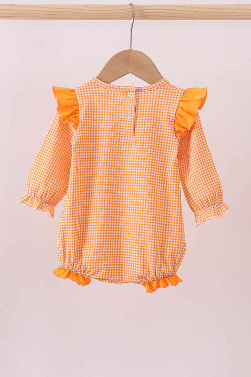 Premium Orange Tennessee Puppy Football Embroidery Gingham Ruffle Bubble