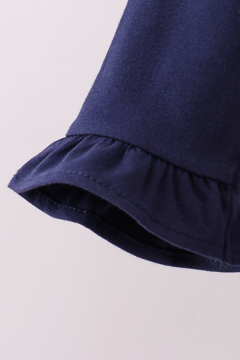 Premium Navy Auburn Embroidery Ruffle Top