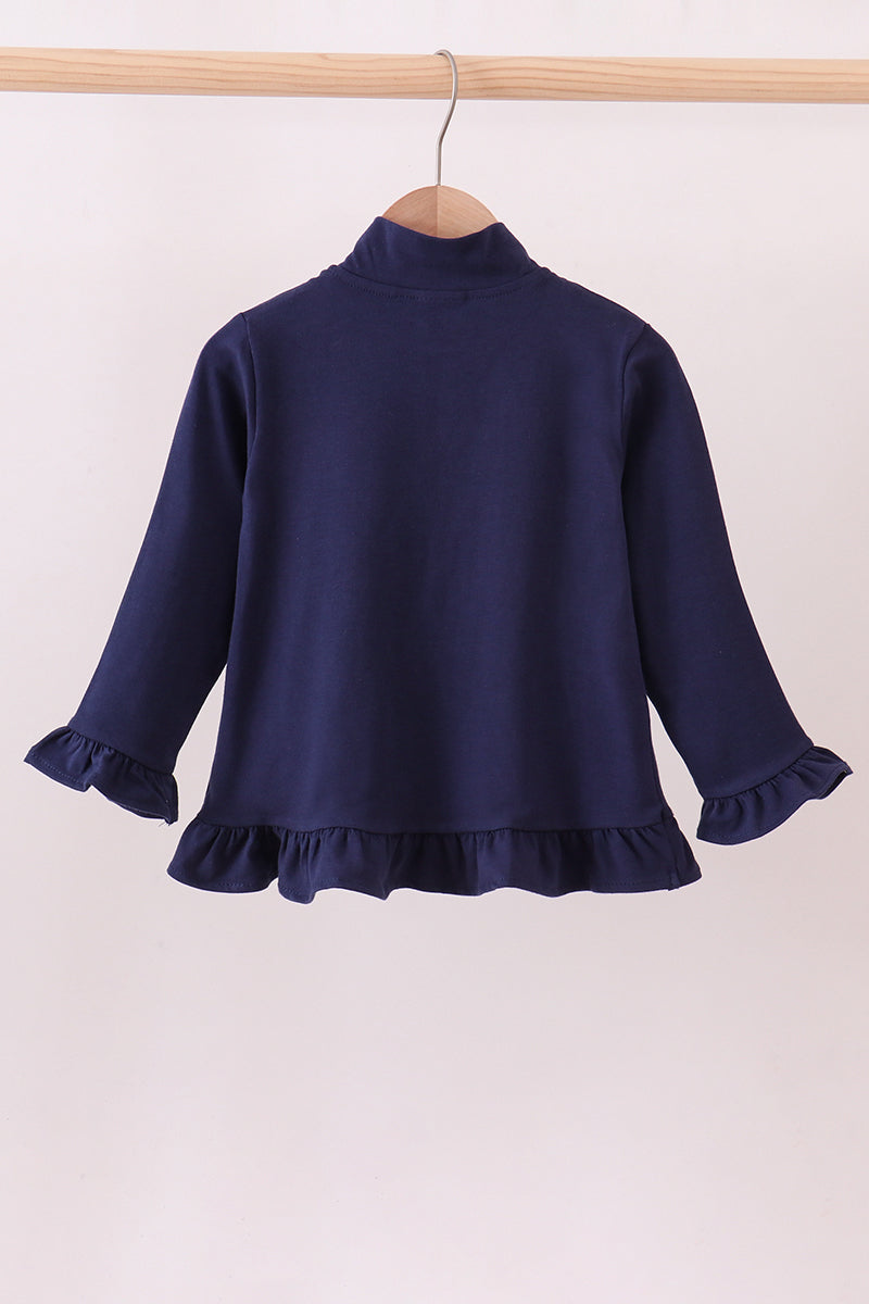 Premium Navy Auburn Embroidery Ruffle Top