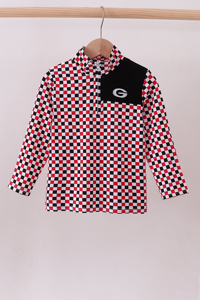 Checkered Georgia Half Zipper Pullover Top