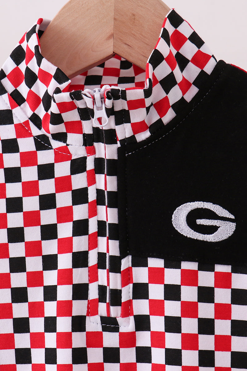 Checkered Georgia Half Zipper Pullover Top