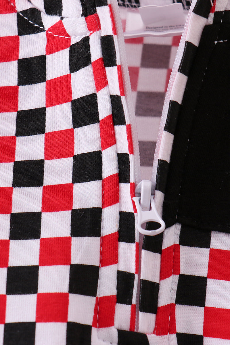 Checkered Georgia Half Zipper Pullover Top