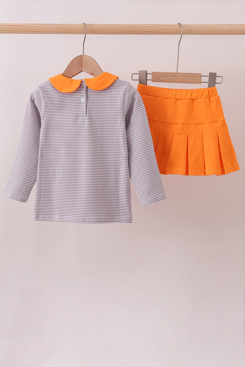 Premium Orange Tennessee Stripe Football Embroidery Skorts Set