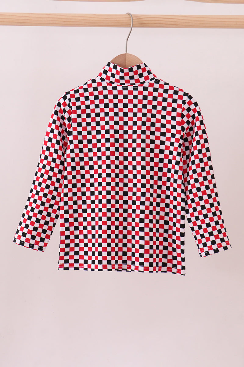 Checkered Georgia Half Zipper Pullover Top