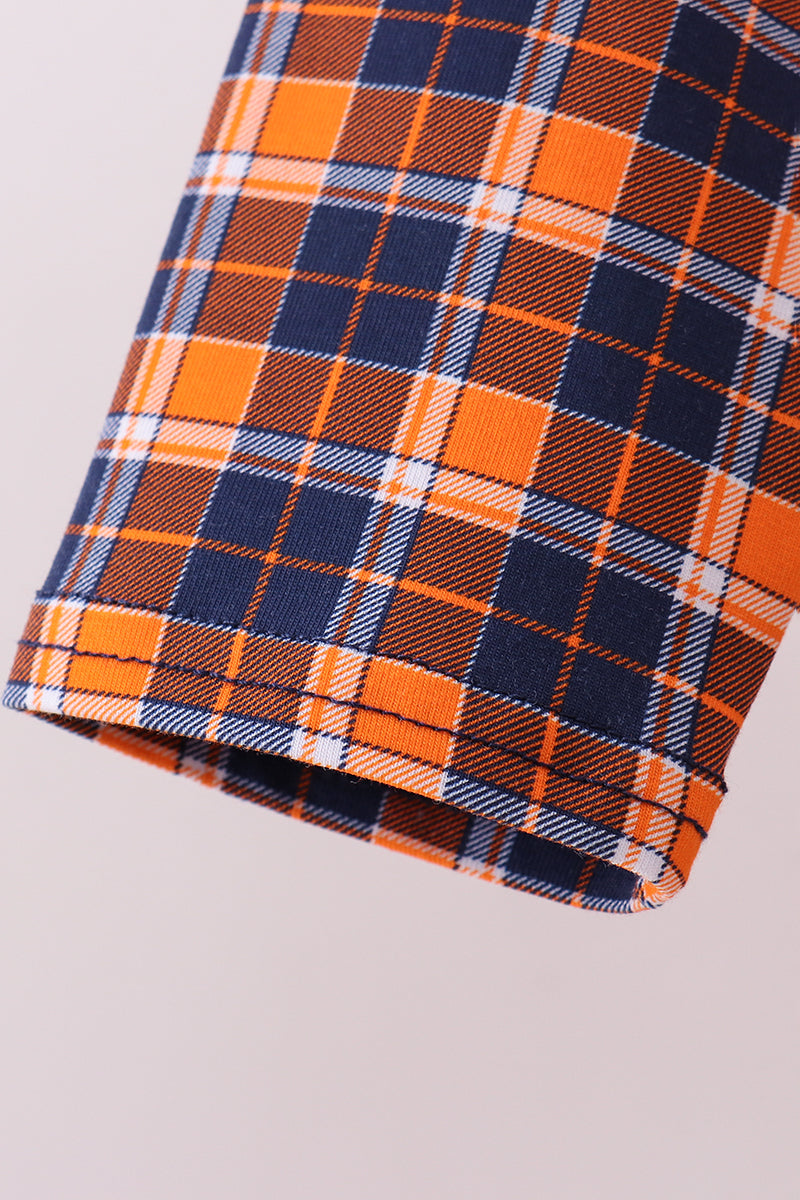 Premium Navy Auburn Embroidery Plaid Top