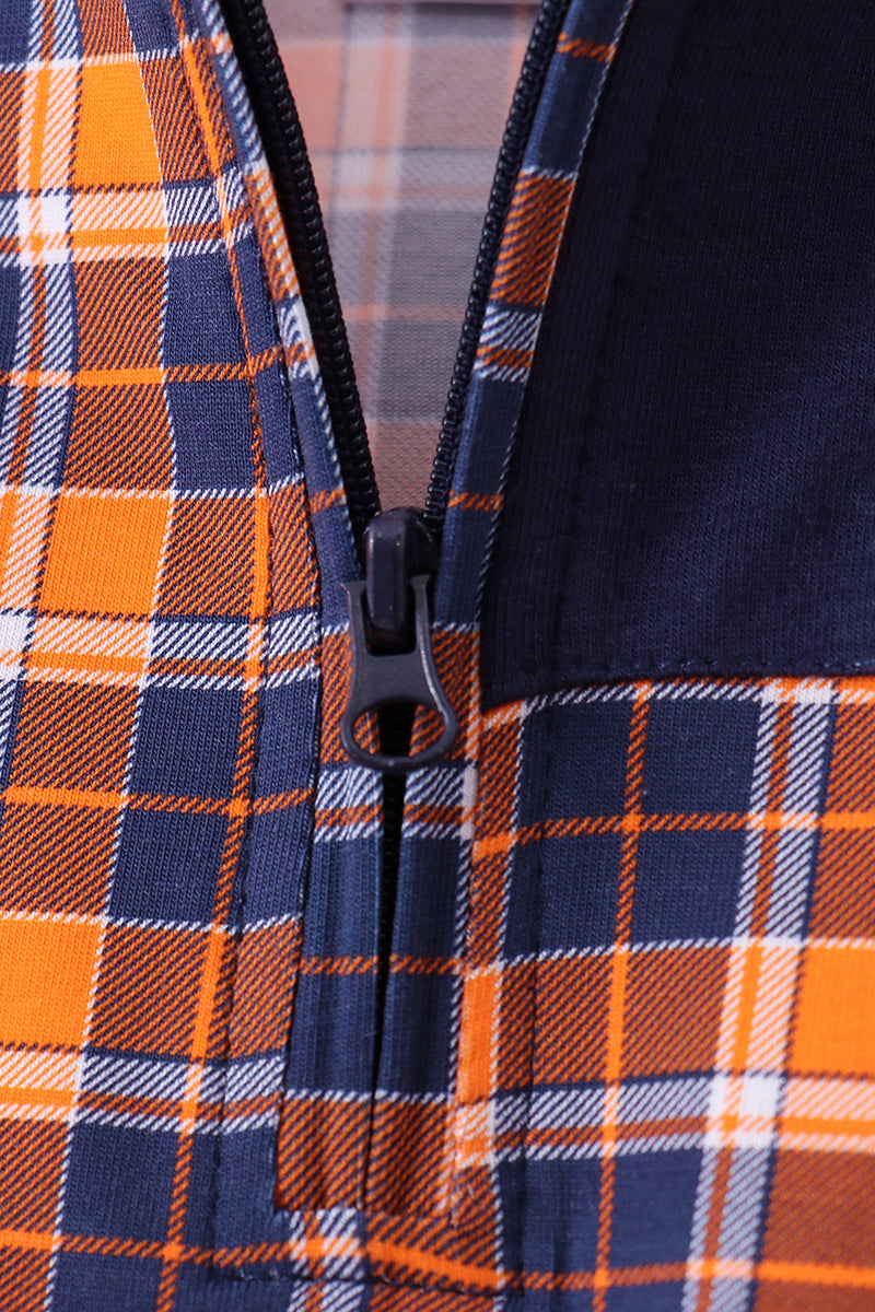 Premium Navy Auburn Embroidery Plaid Top