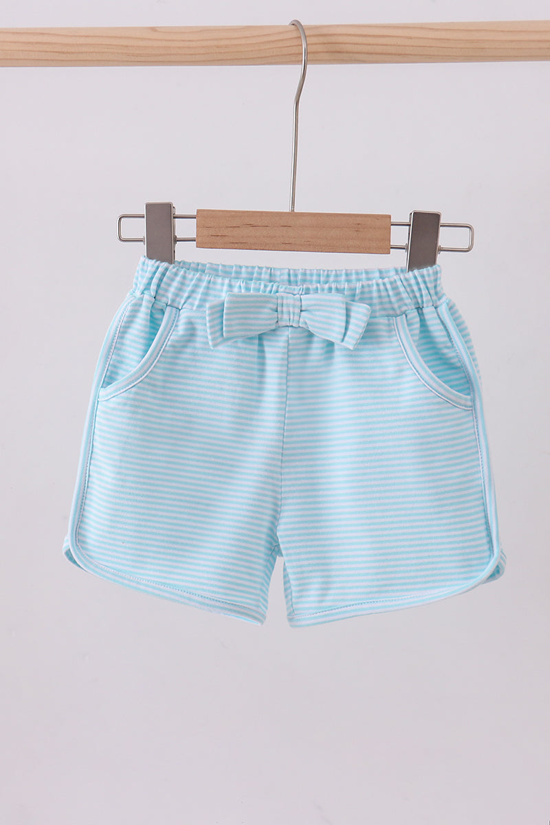 Premium Mint&white Stripe Bow Shorts