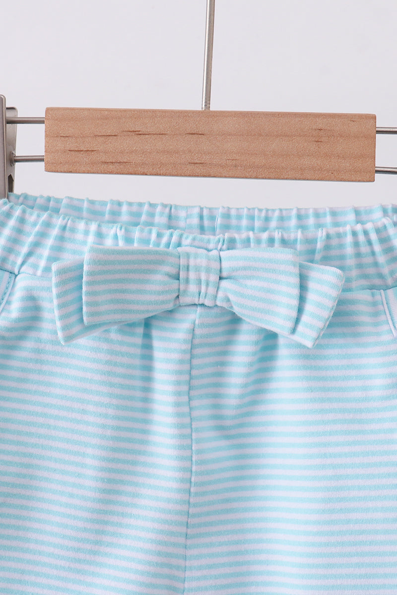 Premium Mint&white Stripe Bow Shorts