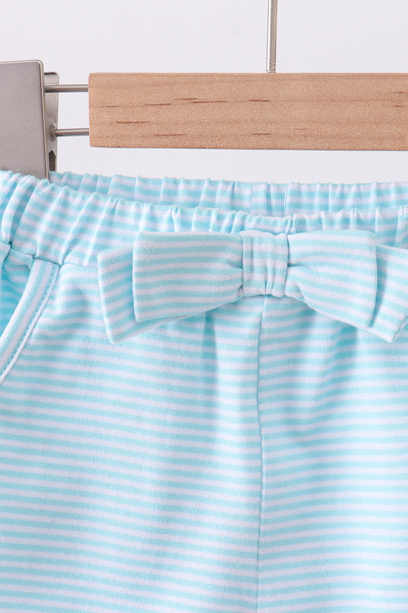 Premium Mint&white Stripe Bow Shorts