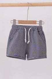 Premium Navy&white Stripe Drawstring Shorts