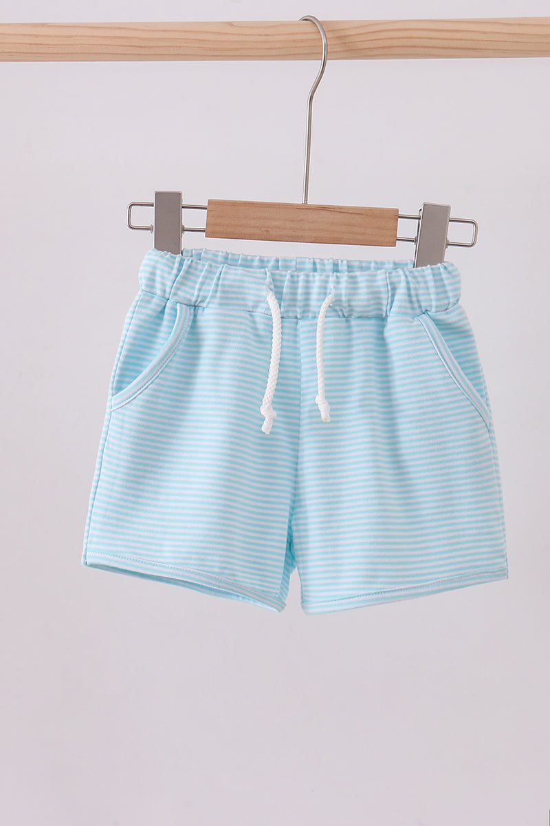 Premium Mint&white Stripe Drawstring Shorts
