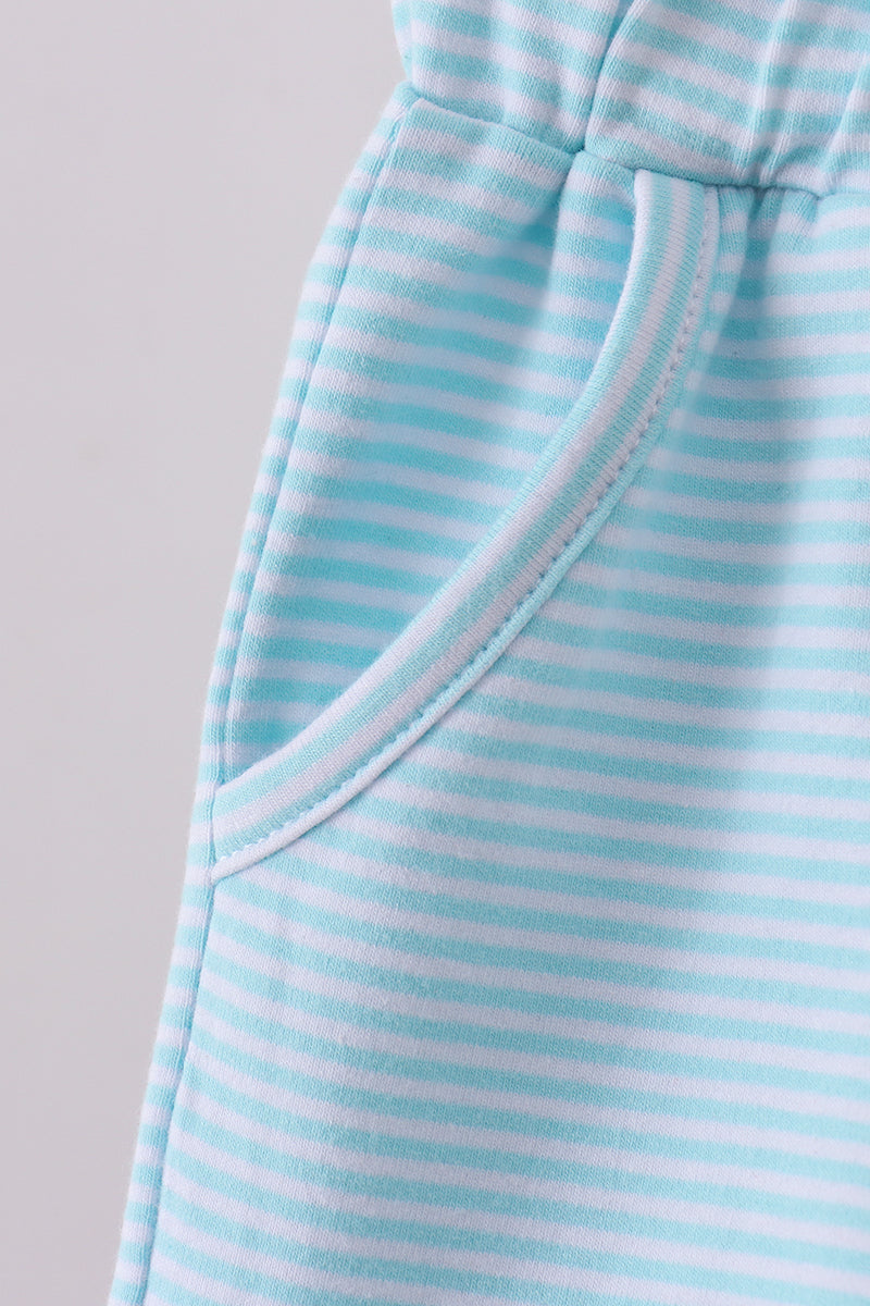 Premium Mint&white Stripe Drawstring Shorts