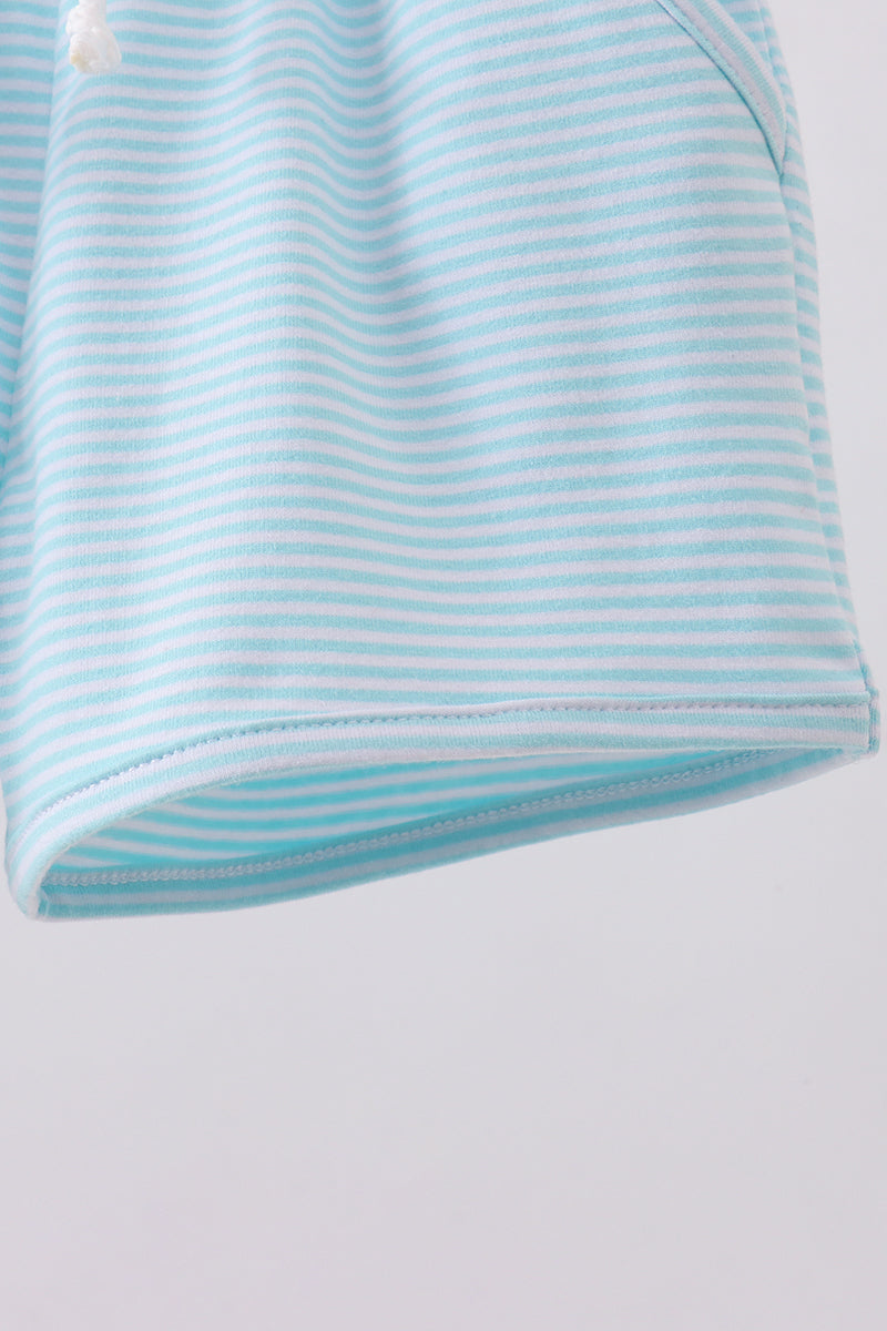 Premium Mint&white Stripe Drawstring Shorts