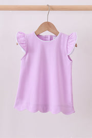 Purple Flutter Sleeve Scalloped Top