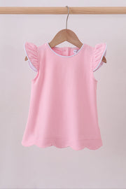 Pink Flutter Sleeve Scalloped Top