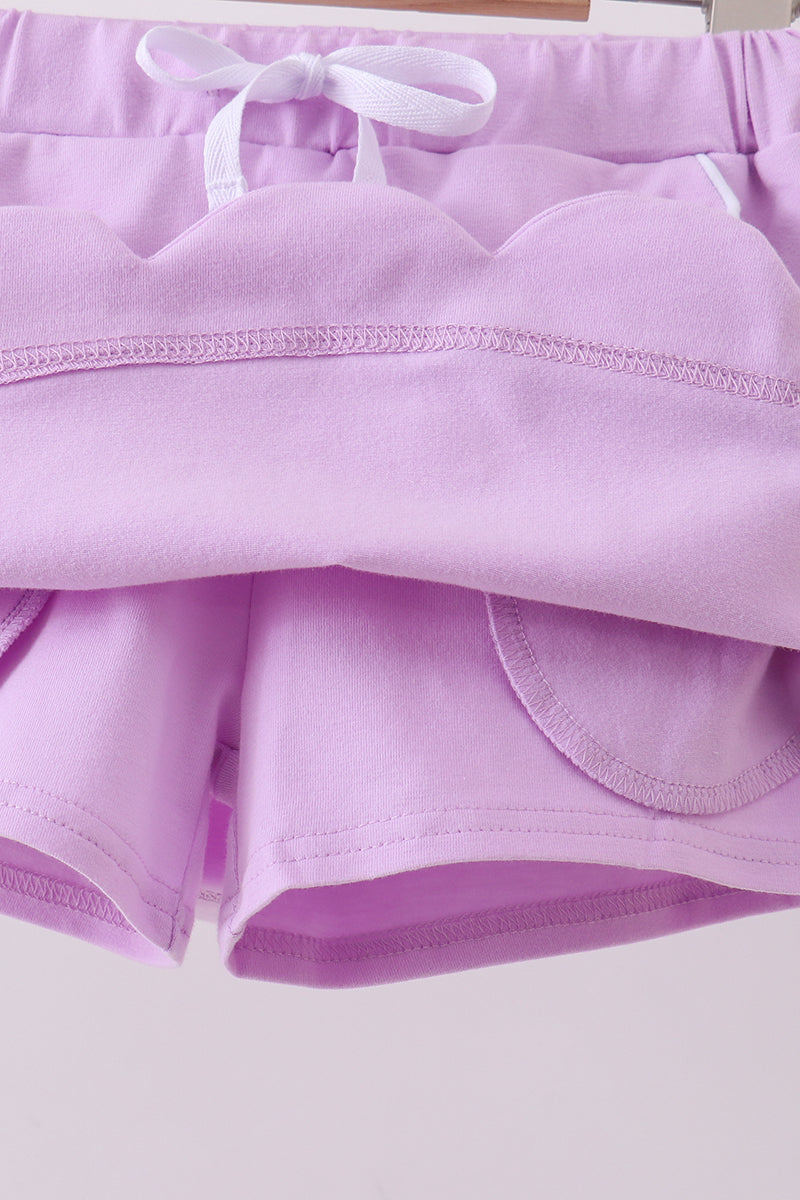 Purple Scallop Hem Bow Skort