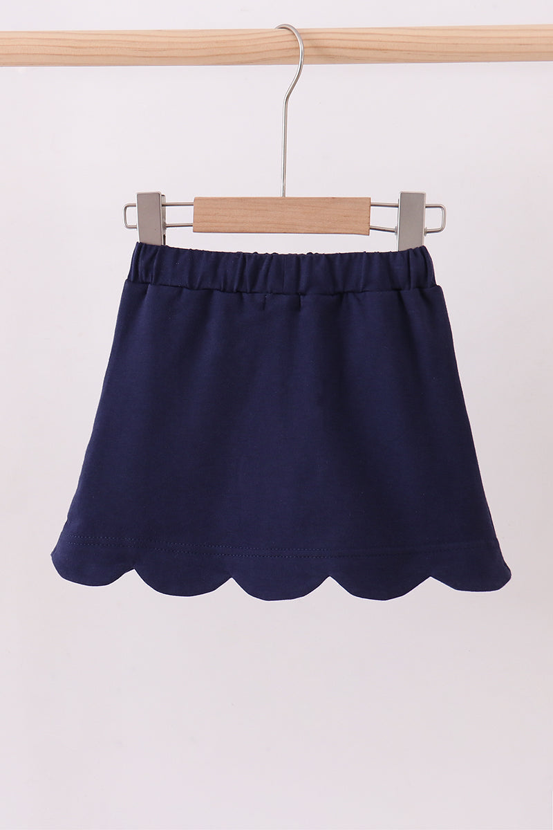 Navy Scallop Hem Bow Skort